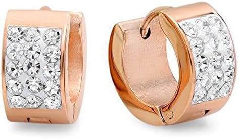 GSG 9 Stainless Steel Rose Round Huggies Hoop Earrings with Zirconia (9mm Diameter)