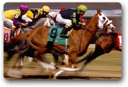 Horse Racing Custom Outdoor Indoor Doormat Personalized Design Machine-Wahable Neoprene Rubber Doormat 23.6x15.7 Inch