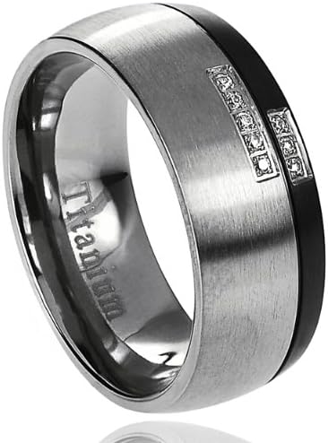 8 MM Men's Titanium Black and Gunmetal Cubic Zirconia Band