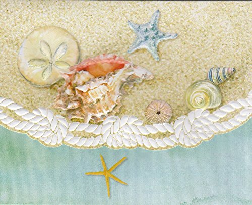 Carol Wilson Sea Shells on Beach 10 ct Embossed Note Card Set For Arts Sake