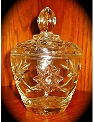Vintage Anchor Hocking Prescut Star of David Candy Dish with lid (5" tall x 4" across)