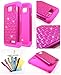 Thousand Eight(TM) For LG Optimus L70 Diamond Studded Silicone Rubber Skin Hard Case + [FREE LCD Screen Protector Shield(Ultra Clear)+Touch Screen Stylus] (Diamond hot pink/black)