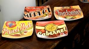 4 Assorted Wine About It Ceramic Square Dessert Plates