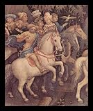 Gentile da Fabriano (Adoration of the Magi, main panel: Adoration of the Magi, detail in the background picture: train of kings) White Wood-Mounted Art Poster Print - 13