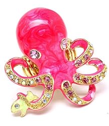 Punk Rock Sea creature pink and gold tone Octopus Ring