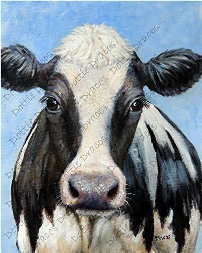 CUSTOM for Lisa Only - Cow Art Print, Holstein Cow on Light Blue, Dairy Cow, Cow Paintings, Farm Animal Art, Cows, Farm Art, by Dottie Dracos, Watermark NOT on your Print