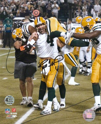 Brett Favre Green Bay Packers - Carrying Jennings Off Field - Autographed 8x10 Photograph