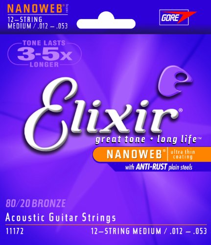 Elixir Strings Acoustic Guitar Strings, 12-String, Medium NANOWEB Coating On Sale