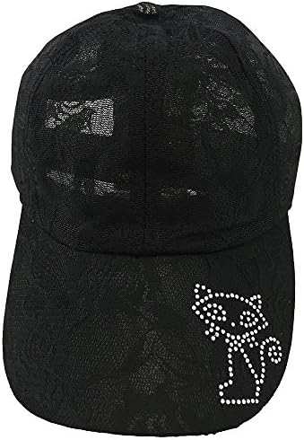 Lacey Hats black lace hat with rhinestone cat on brim