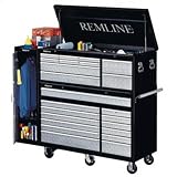 Remline 17956/93956/19956-DS 10-Drawer 56-Inch Tread Plate Tool Chest 13-Drawer Roller Cabinet with Ball Bearing Slides and Tread Plate Locker