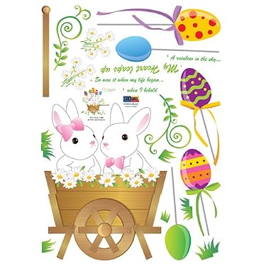 Nursery Easy Apply Wall Sticker Decorations - Easter Bunny Wagon
