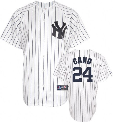 MLB Men's New York Yankees Robinson Cano White/Navy Pinstrps Home Short Sleeve 6 Button Synthetic Replica Baseball Jersey Spring 2012  (White/Navy Pinstrps, XX-Large)