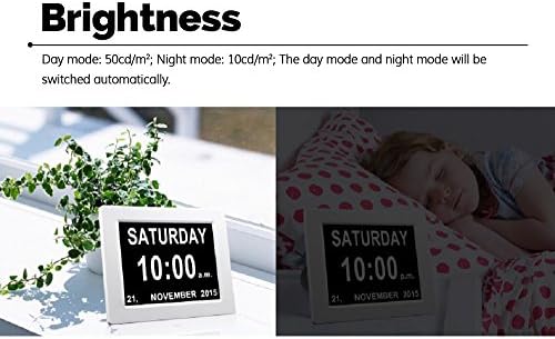 Haidue Extra Large Clock Digital Calendar Day Clock with With Full Day &amp; Month Spelling No Abbreviations Great For Impaired Vision &amp; Memory Loss (White)