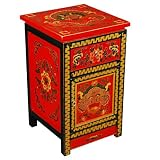 Handmade Asian Furniture - 28" Red & Black Tibetan Nightstand / Storage Cabinet With Dragon Motif