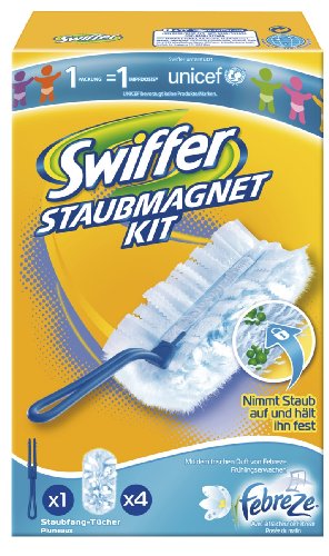 Swiffer Staubmagnet Starterset (Griff + 4 Tücher) mit Febrezeduft