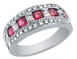 Ruby Gemstone and Diamond Ring 1/4 Carat (ctw) in White Gold