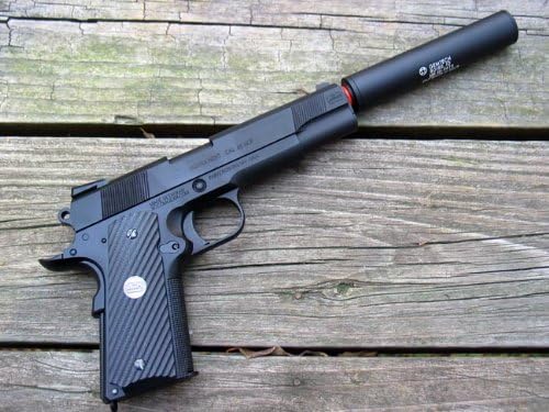 Socom Gear Novak Next 1911 Metal Gas Blowback Airsoft Pistol w/ Madbull Outback Suppressor