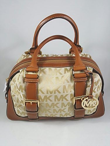 Michael Kors Brookville Medium Jaquard Bowling Satchel, Beige/Camel