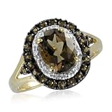 Natural Smoky Quartz Diamond Anniversary Ring 10k Yellow Gold (H, SI2, 1.37 cttw), Certificate of Authenticity