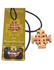 Jerusalem Cross - olive wood extra-Smoothed necklace ( 1.2 inches or 3 cm) - Necklace length is adjustable. With Certificate.