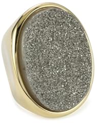 Marcia Moran "Illume" Titanium Druzy Stone Oval 18k Gold-Plated Ring