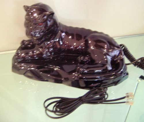 Corded Touch Tone Bronze Brown Real Phone Telephone Featuring a Panther