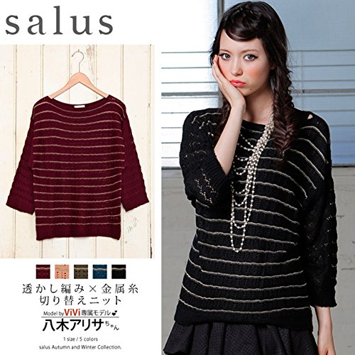 (サルース) salus 金属糸×切り替え透かし編みドルマンニット