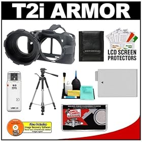 MADE Rubberized Camera Armor Case (Black) for Canon Rebel T2i Digital SLR Camera + LP-E8 Battery + Tripod + Accessory Kit