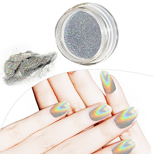 Travelmall Holo Pure Powder Holographic Bright Shinning Magic Mirror Laser Nail Powder Nail Glitter Rainbow Pigment Manicure Chrome Pigments With 2 nail brushes