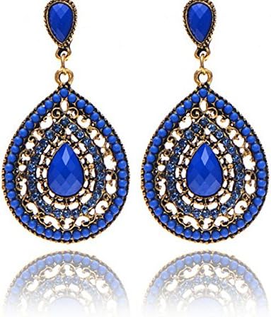 Hot Colorful Bohemia Luxury Romantic Retro Gorgeous Elegant Droplets Beads Earrings for Women Dangle Earings (Blue)