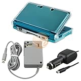For Nintendo 3DS Bundle Clear Crystal Hard Case + Car Charger + Travel Char ....