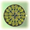 MORROCAN Design Swarovski Crystals Compact Round Purse Mirror Paisley Inlaid Lavender Green Chartreuse Mother of Pearl