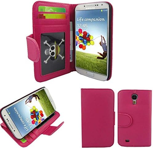 Ezydigital PU Leather Case Stand Cover with ID/Credit Card Slots for Samsung Galaxy S4 i9500,Hot Pink