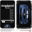 iPod Touch 2G & 3G Skin and Screen Protector Kit - 2010 Chevy Camaro Aqua - White Stripes