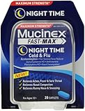 Mucinex Fast-Max Adult Caplets Night Time Cold and Flu Cough Suppressant Pain Reliever, 20 Count