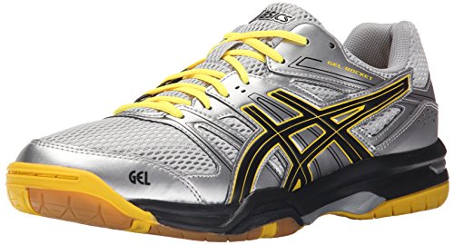 Asics men s gel-rocket 7 indoor court shoe, silver/onyx/neon yell…