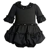 Bonnie Jean Baby/INFANT 12M-24M 2-Piece BLACK SEQUINED CHARMEUSE ROSETTE BELL SLEEVE BUBBLE KNIT Special Occasion Flower Girl Party Dress