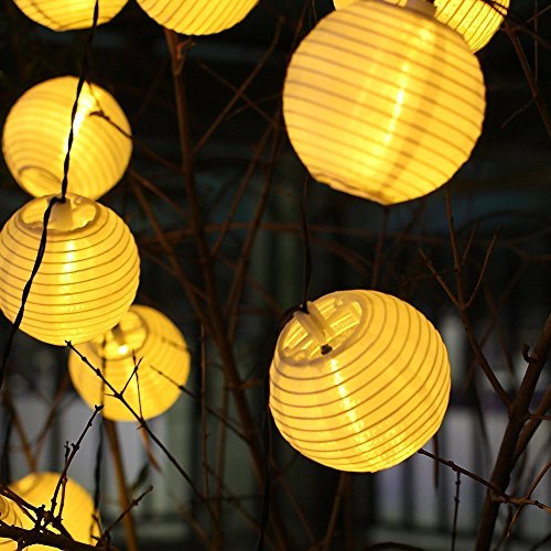 OUTOWIN Solar Powered String Lights Outdoor 16ft 20 LED Lantern Ball Wedding Party Decoration Ball Shape (Warm White/Multi-color)