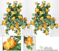 TWO 29" Artificial Hibiscus Hanging Flower Bushes