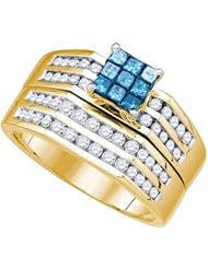 0.88CT BLUE DIAMOND INVISIBLE BRIDAL SET