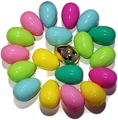 Bright Jumbo Plastic 3 inch Easter Eggs Bundle 19 Count Including a Golden Egg and 5 Spring Finger Puppets