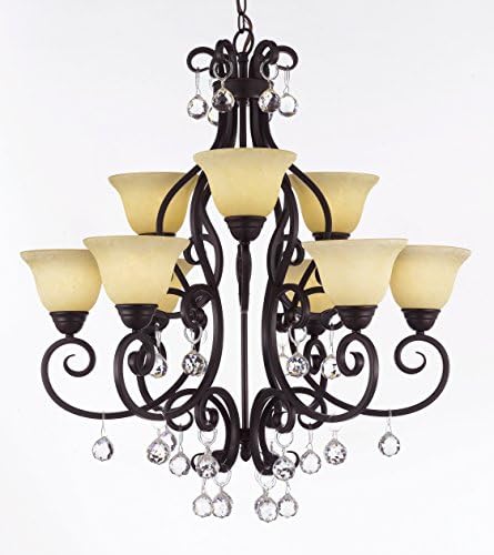 Hamilton Home Oil Rubbed Bronze Finished Multi Tier Chandelier Chandeliers Lighting With Frosted Ivory Shades and Crystal Balls - Good for Dining Room, Foyer, Entryway !