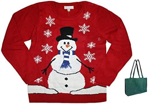 Snowman Pullover Christmas Sweater Womens' and Gift Bag (Medium)