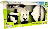 Amadeus Healthy Eating Cow Collection Weaning Gift Set Black and White 6months plus includes cup, fork & spoon set, bowl & spoon set and a spoon with musical cow. A Full set for Baby Feeding