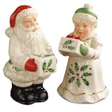 Lenox Holiday Carved Santa and Mrs Claus Salt and Pepper Shakers
