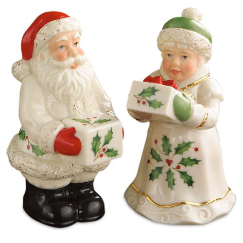 Lenox Holiday Carved Santa and Mrs. Claus Salt and Pepper Shakers
