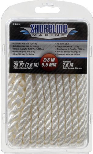 Shoreline Marine Twisted Nylon Dock Line, 3/8-Inch x 25-Feet