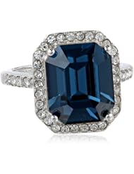 Sterling Silver Octagon Montana Sapphire Crystal and Clear Crystal Ring