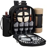 Image of Picnic at Ascot Classic Backpack for 4 with Blanket, Black