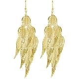 4 3/4" Long Angel Wing Earrings (9 Wings Each), in Gold